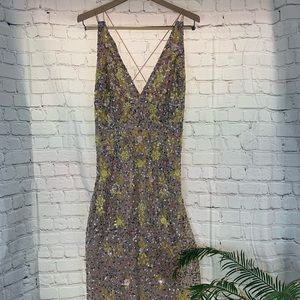 Floral sequin body con dress